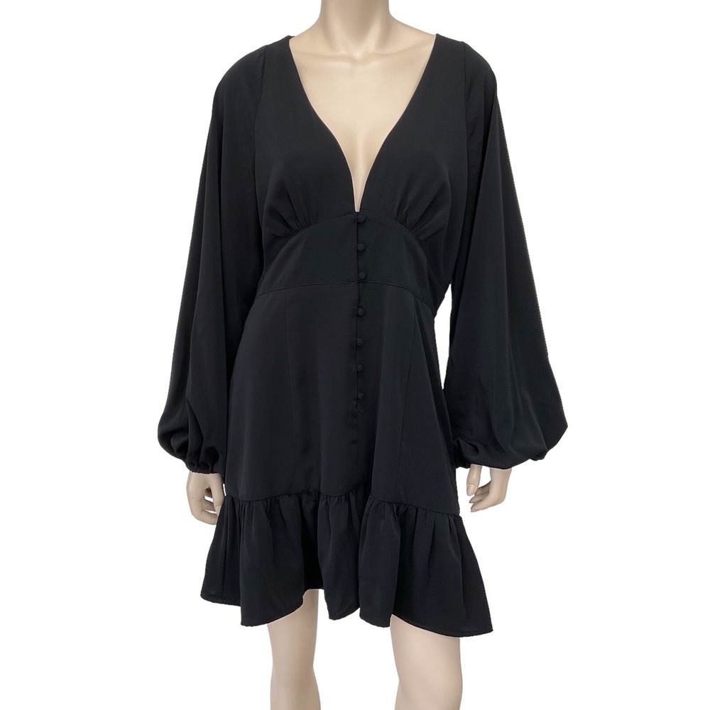 Black Boho Mini Dress Nordstrom One One Six Women Large Long Sleeve Ruffle NWOT